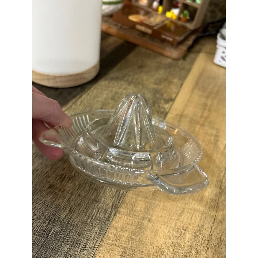 Vintage Clear Pressed Glass Citrus Juicer Reamer with Pour Spout and Handle